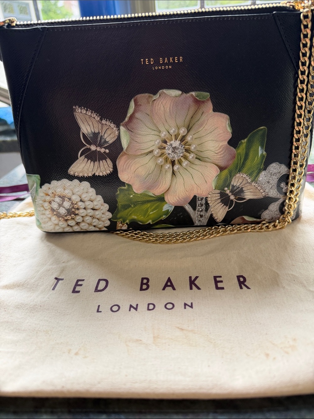 Ted Baker Black Floral Butterfly Chain Crossbody Bag